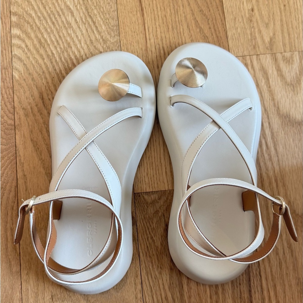 Robert Clergerie Cream Sandals with Gold Accents